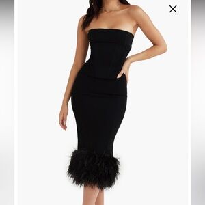 Fionula Strapless Feather Hem Midi Dress